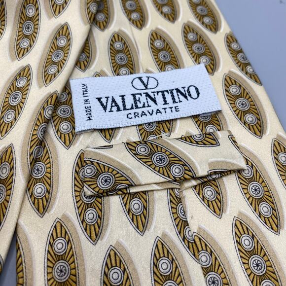 Valentino Cravatte 100% Silk Made In Italy Neck‎ Tie Beige Tan Geometric - Picture 6 of 8